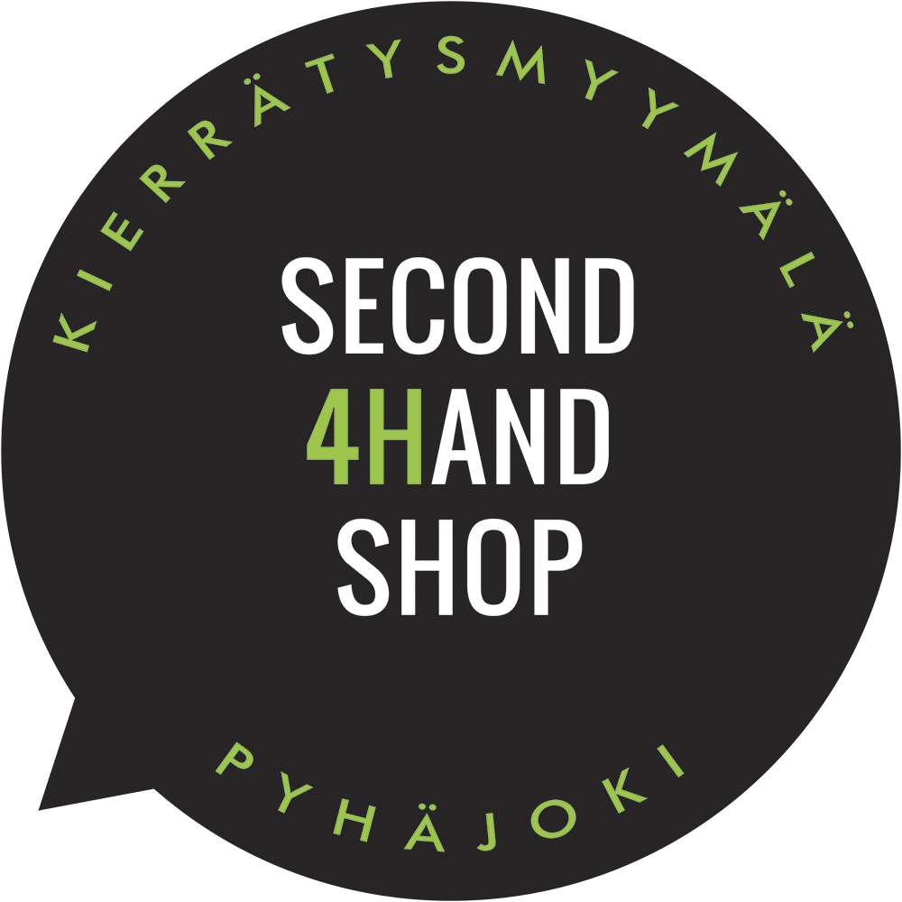 Mainosmateriaalit - Second 4Hand Shop -logo kertoo, että myymälä on 4H kierrätysmyymälä Pyhäjoella 