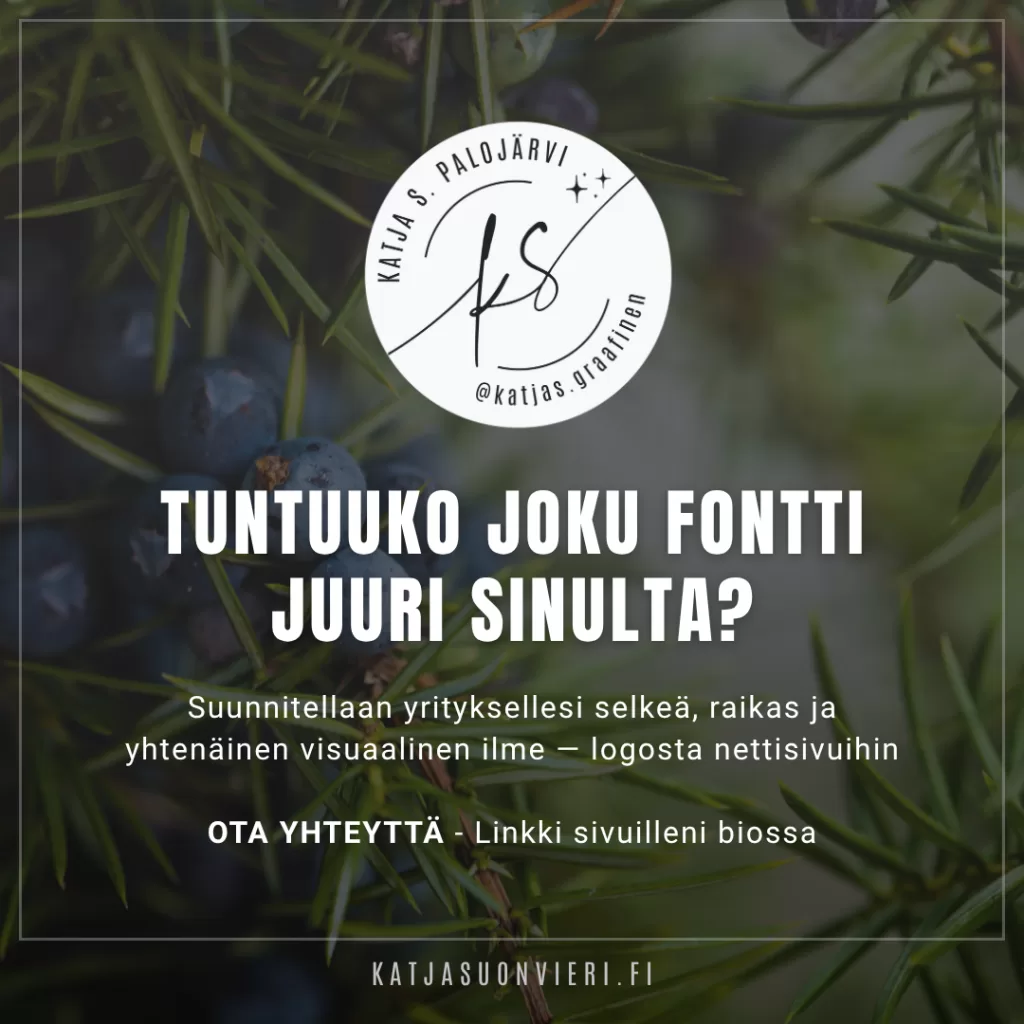 FONTTIPARI Anton ja Roboto -katjas Somemainosesimerkki -yksinkertainen selkeä teksti kuvan päälle