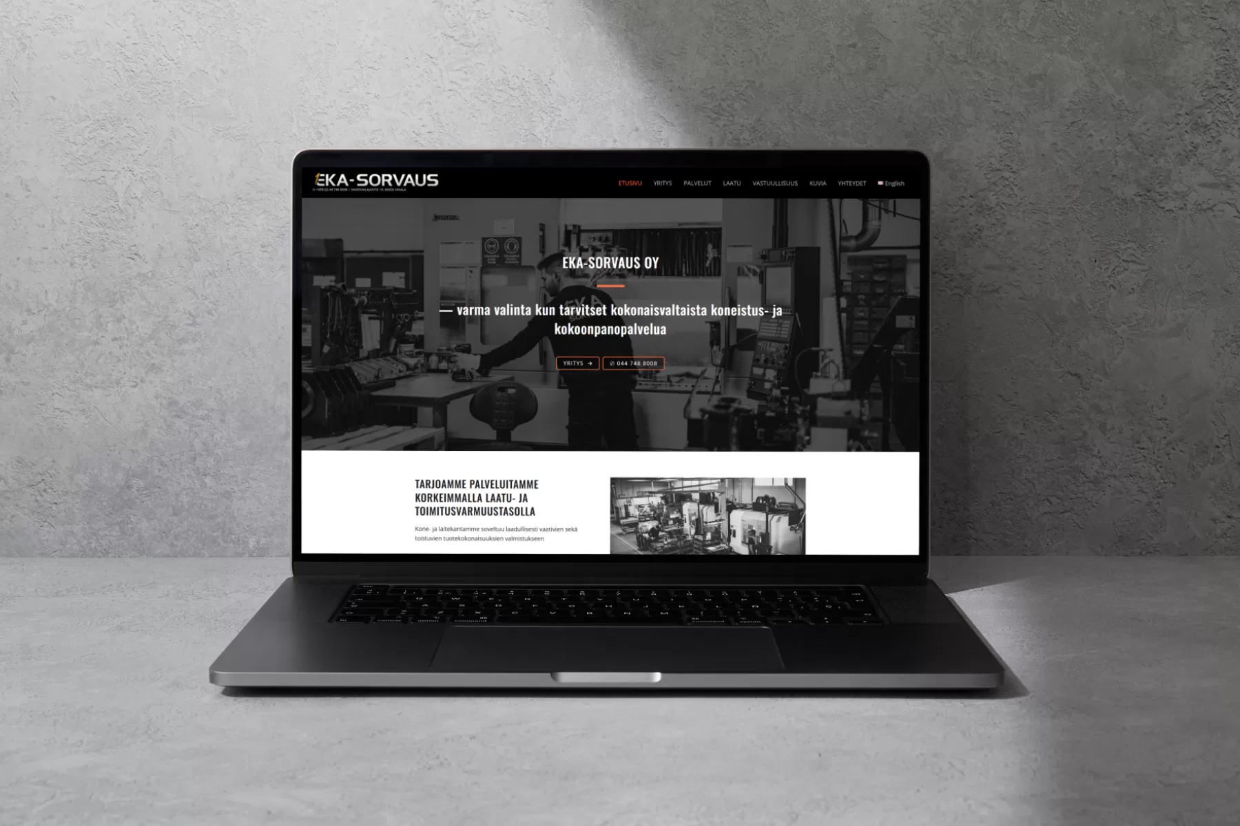 Eka-sorvaus.fi -nettisivu kannettavan näytöllä